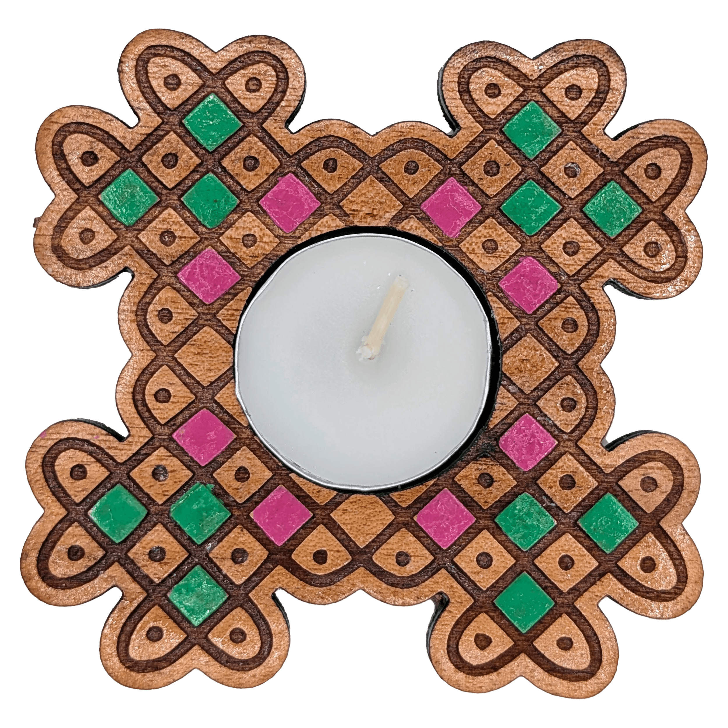 Wooden Rangoli Tea Light Holder